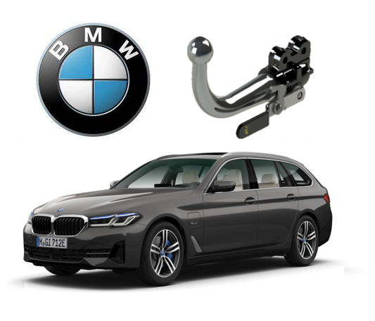 In questa immagine troviamo il bellissimo BMW serie 5 V  Touring sul quale potrà essere montato il relativo gancio (compatibile anche con Plug-in Ibrida - NO M-Sport, M5 e E-Drive) rappresentato in foto. Si tratta di un gancio di traino estraibile orizzontale la quale installazione comporta un taglio necessario sul paraurti che tuttavia resta invisibile. Prezzo iva esclusa. Per ulteriori informazioni si prega di contattare il seguente numero 3791116395 (anche via Whatsapp)